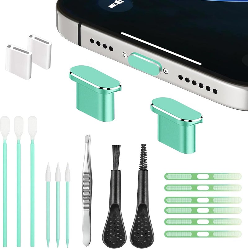 UYXiNONE Mobile Phone Speaker Metal Dust Mesh, Charging Port dust Plug, Cleaning Brush Cleaning Tool Set for iPhone16 15 Series(USB -C Green) - Image 1